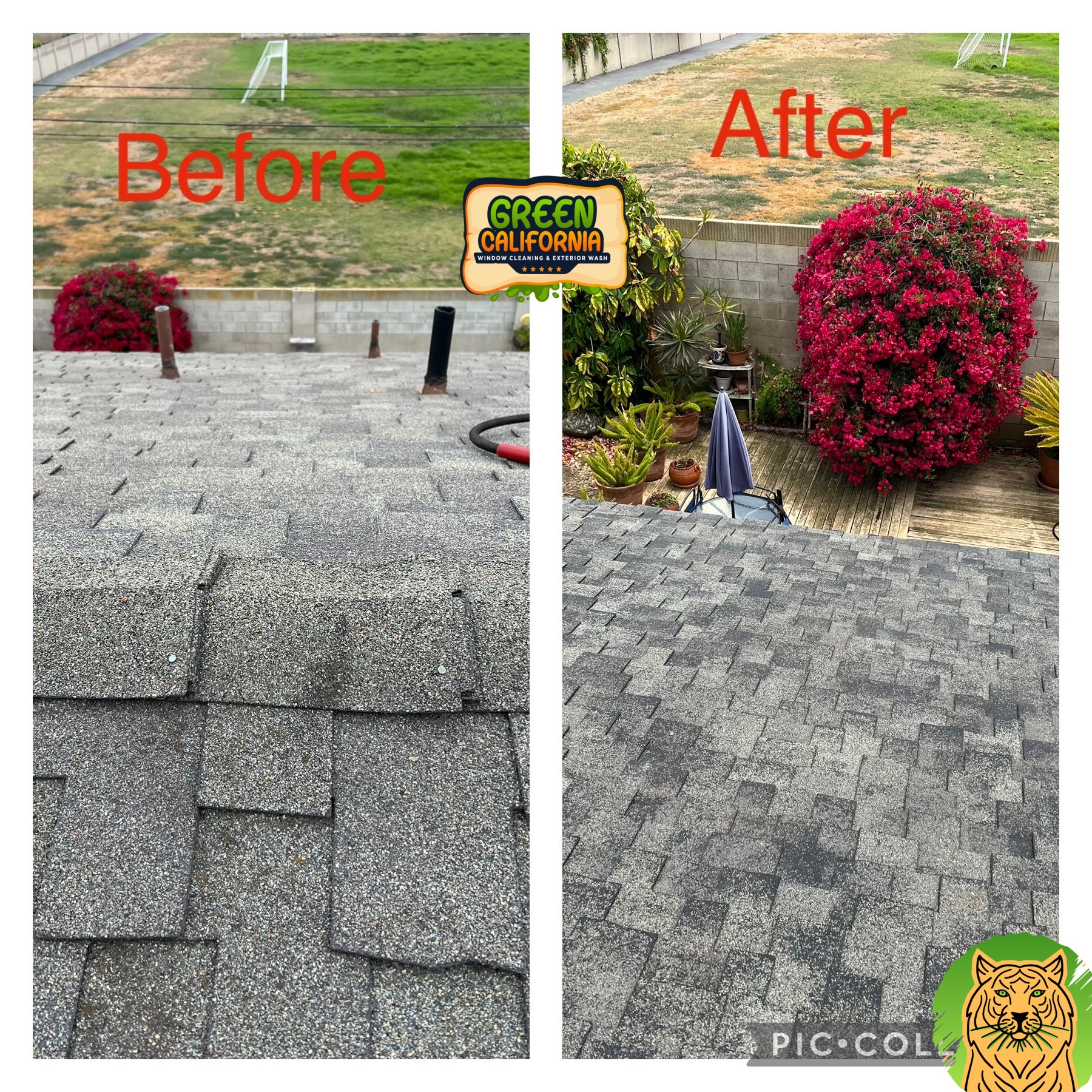 Top Quality Asphalt Shingles Roof Washing performed in Dana point Laguna Beach, California.